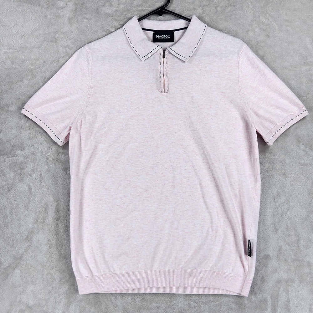 Maceoo Polo Shirt Mens Medium Pink 1/4 Zip Italian Cotton Knit Short Sleeve - Picture 2 of 12